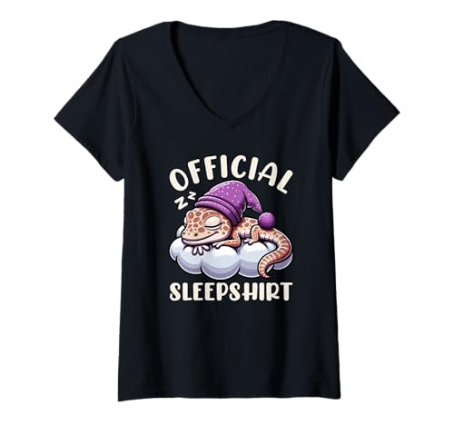 Damen Offizielles Sleepshirt Gecko Bedtime Sleepyhead Pyjama T-Shirt mit V-Ausschnitt von Official Sleepshirt Lazy Animals Sleepwear Pajamas