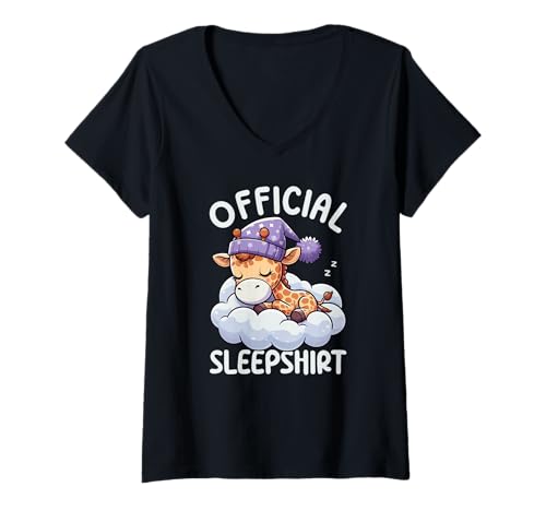 Damen Offizielles Sleepshirt Giraffe Bedtime Sleepyhead Pyjama T-Shirt mit V-Ausschnitt von Official Sleepshirt Lazy Animals Sleepwear Pajamas