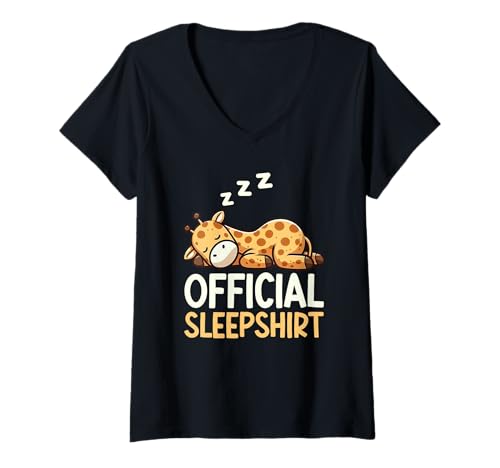Damen Offizielles Sleepshirt Giraffe Napper Late Riser Nachthemd T-Shirt mit V-Ausschnitt von Official Sleepshirt Lazy Animals Sleepwear Pajamas