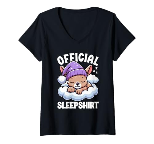 Damen Offizielles Sleepshirt Kangaroo Sarcastic Bedtime Pyjama T-Shirt mit V-Ausschnitt von Official Sleepshirt Lazy Animals Sleepwear Pajamas