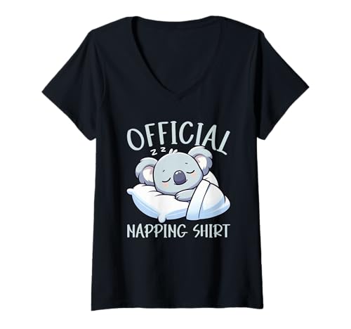 Damen Offizielles Sleepshirt Koala Sleepy Nachtwäsche Pyjama T-Shirt mit V-Ausschnitt von Official Sleepshirt Lazy Animals Sleepwear Pajamas