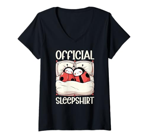 Damen Offizielles Sleepshirt Ladybug Lazy Sleeper Sarcasm Pyjama T-Shirt mit V-Ausschnitt von Official Sleepshirt Lazy Animals Sleepwear Pajamas