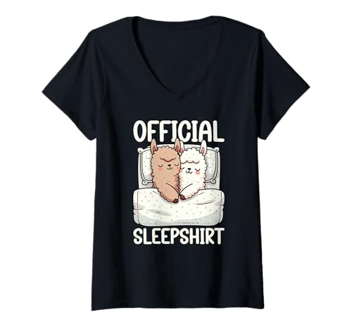 Damen Offizielles Sleepshirt Llama Lazy Sleeper Nachtwäsche Schlafen T-Shirt mit V-Ausschnitt von Official Sleepshirt Lazy Animals Sleepwear Pajamas
