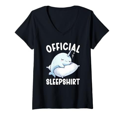Damen Offizielles Sleepshirt Narwhal Lazy Sleeper Nachtwäsche Schlafen T-Shirt mit V-Ausschnitt von Official Sleepshirt Lazy Animals Sleepwear Pajamas