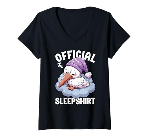 Damen Offizielles Sleepshirt Pelican Pyjama Lazy Sleeper Sleep T-Shirt mit V-Ausschnitt von Official Sleepshirt Lazy Animals Sleepwear Pajamas
