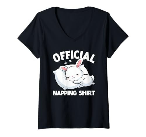 Damen Offizielles Sleepshirt Rabbit Pyjama Nachtwäsche Nap Pride T-Shirt mit V-Ausschnitt von Official Sleepshirt Lazy Animals Sleepwear Pajamas