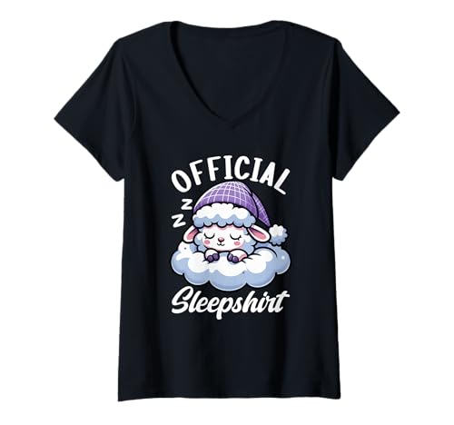 Damen Offizielles Sleepshirt Schaf-Pyjama Lustige Nachtwäsche Nachthemd T-Shirt mit V-Ausschnitt von Official Sleepshirt Lazy Animals Sleepwear Pajamas
