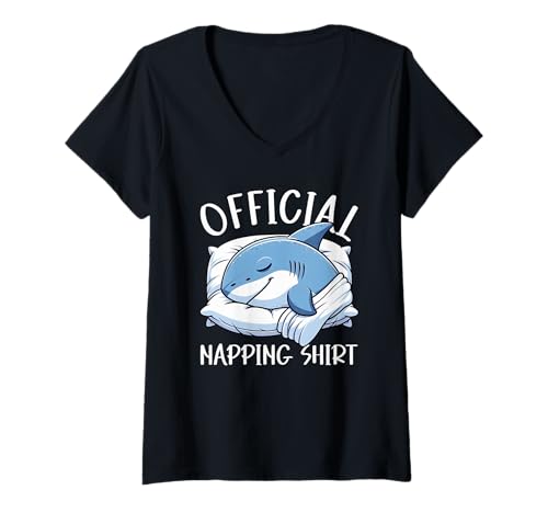 Damen Offizielles Sleepshirt Shark Pyjama Sleep Pride Nachtwäsche T-Shirt mit V-Ausschnitt von Official Sleepshirt Lazy Animals Sleepwear Pajamas