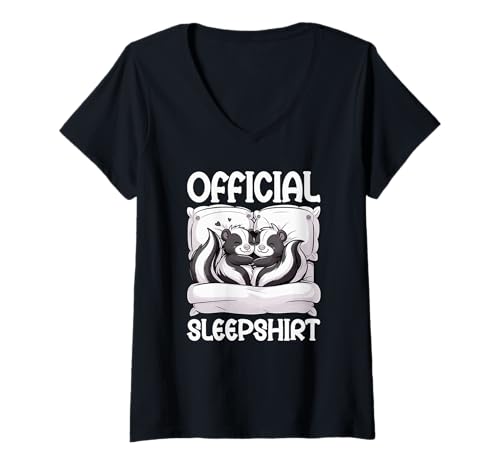 Damen Offizielles Sleepshirt Skunk Nickerchen Schlaf Pyjama Nachtwäsche T-Shirt mit V-Ausschnitt von Official Sleepshirt Lazy Animals Sleepwear Pajamas