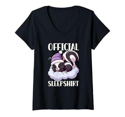 Damen Offizielles Sleepshirt Skunk Nickerchen Schlaf Pyjama Nachtwäsche T-Shirt mit V-Ausschnitt von Official Sleepshirt Lazy Animals Sleepwear Pajamas