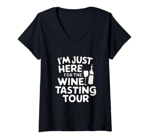 Damen Ich Bin nur Hier für die Weinprobe Vineyard Tour Humor Wine T-Shirt mit V-Ausschnitt Damen Ich Bin nur Hier für die Weinprobe Vineyard Tour Humor Wine T-Shirt mit V-Ausschnitt von Official Wine Tasting Co.