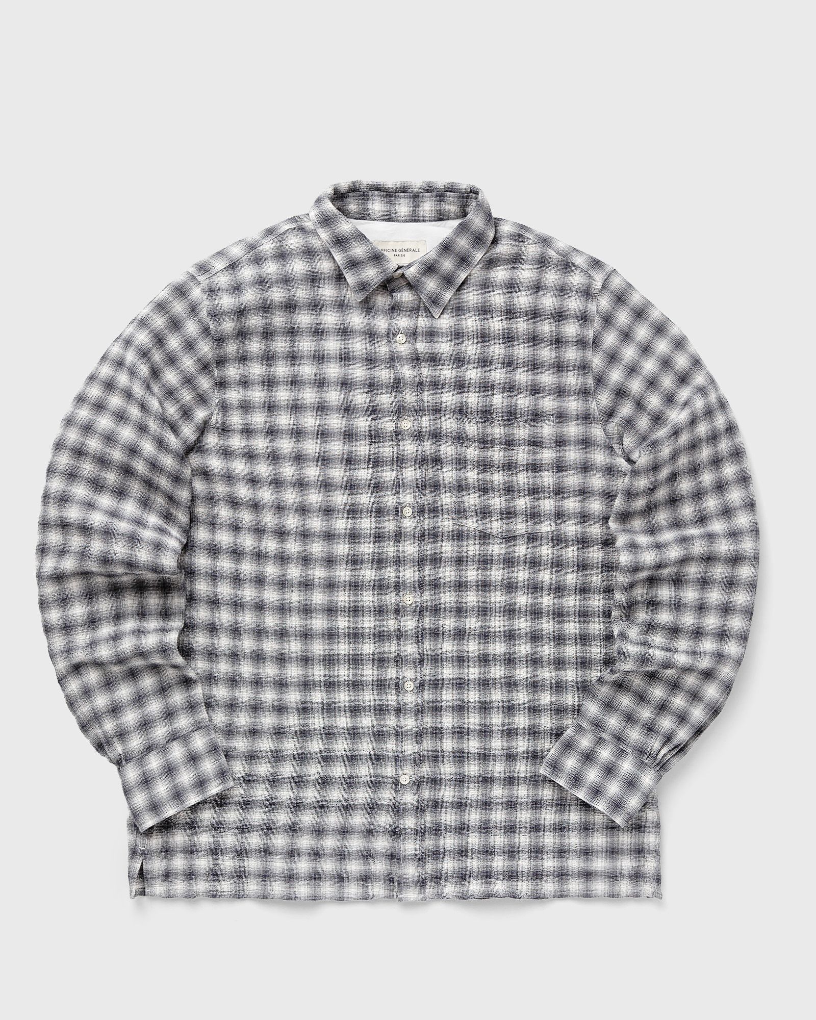 Officine Générale ALEX CHECK COTTON SEERSUCKER men Longsleeves grey|white in Größe:M von Officine Générale