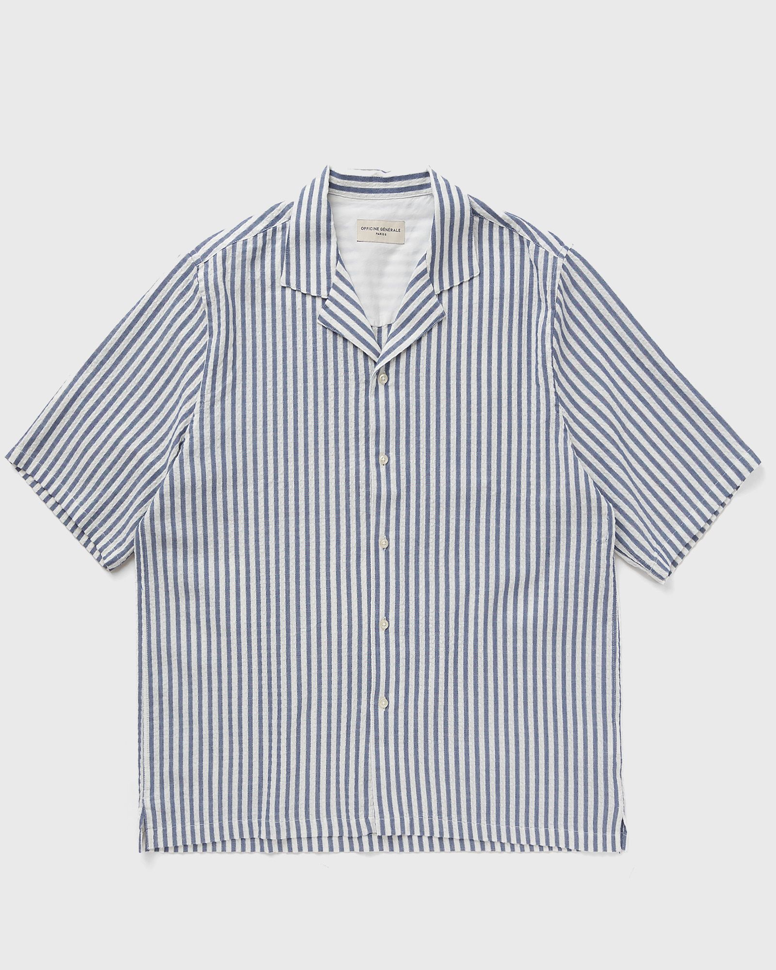 Officine Générale EREN SS TEXTURED COTTON STRIPE SHIRT men Shortsleeves blue|white in Größe:XL von Officine Générale