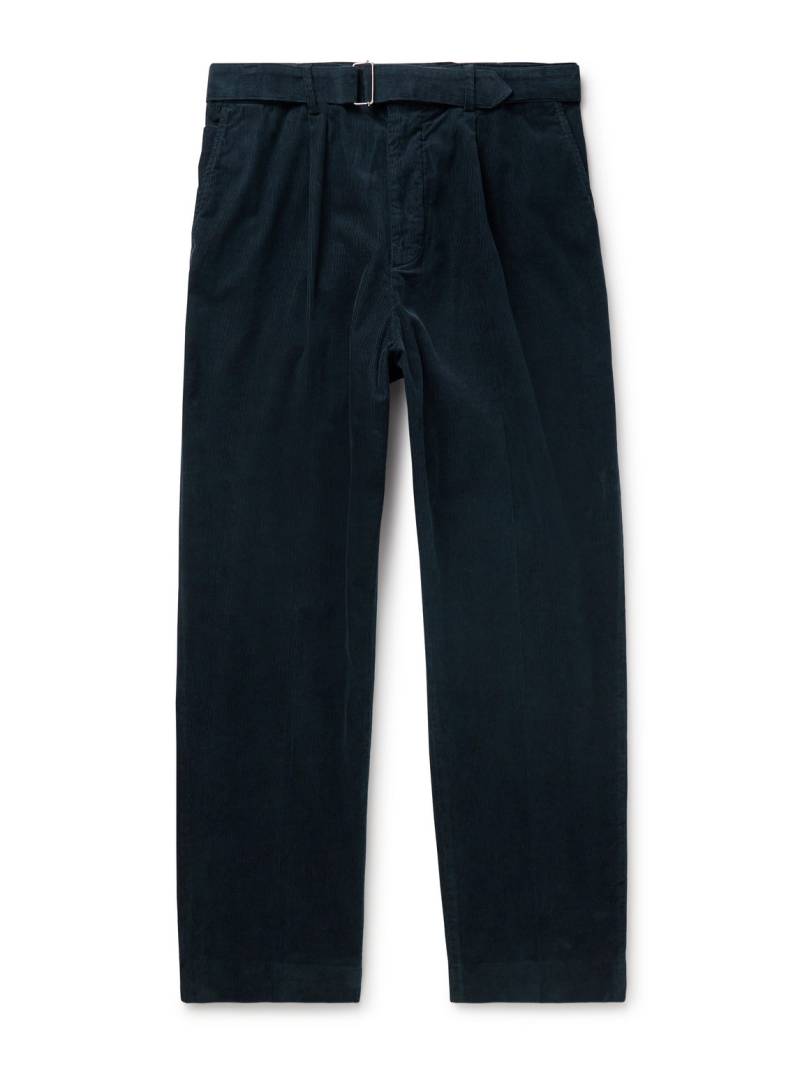 Officine Générale - Hermann Straight-Leg Belted Pleated Cotton-Blend Corduroy Chinos - Men - Blue - IT 54 von Officine Générale