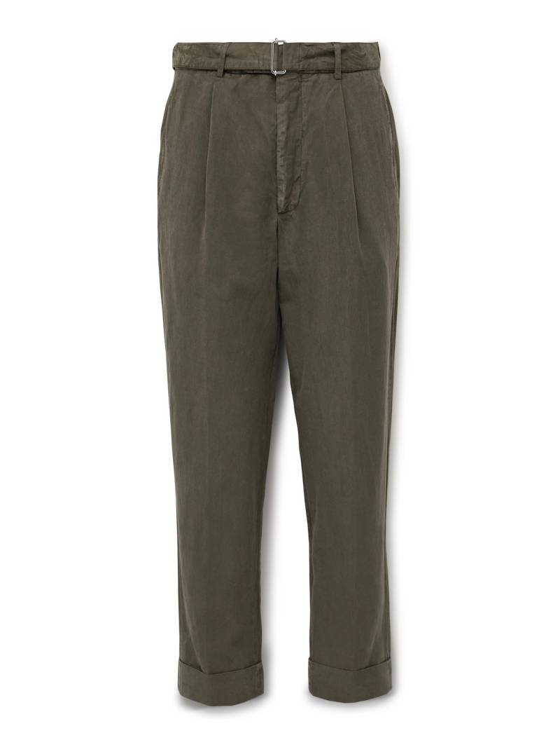 Officine Générale - Hugo Straight-Leg Belted Pleated Garment-Dyed Lyocell, Linen and Cotton-Blend Trousers - Men - Green - IT 56 von Officine Générale