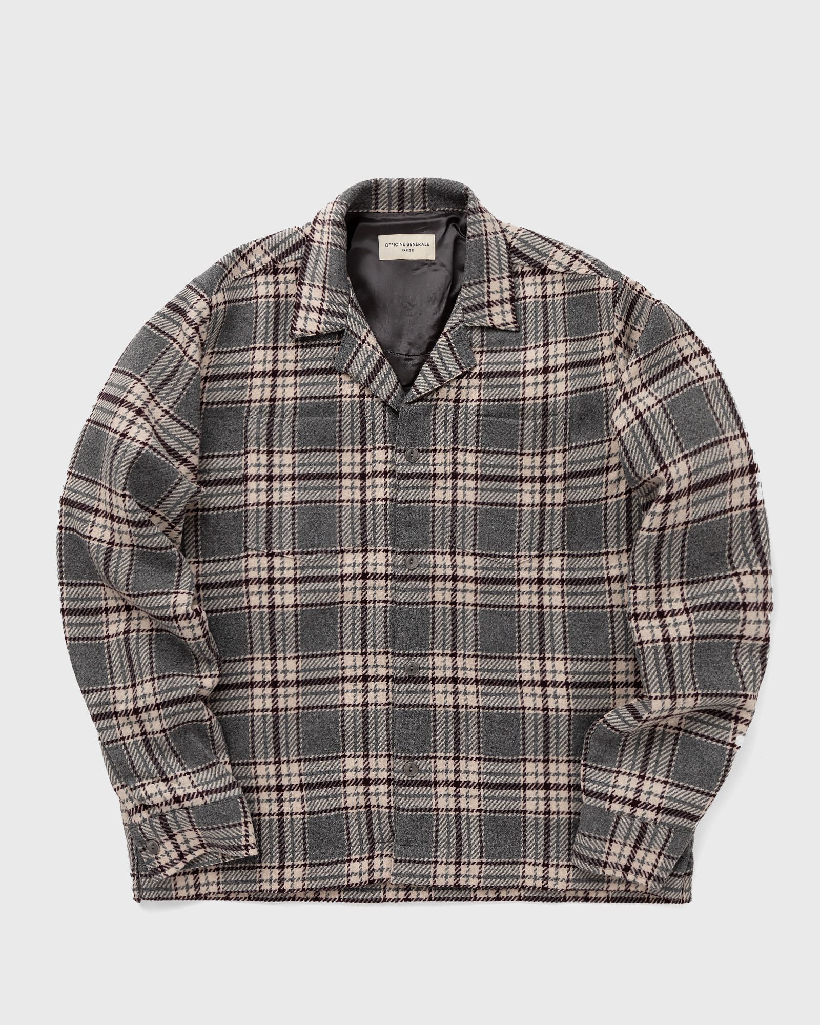 Officine Générale JUSTIN OVS JAP CO TEXTUR CHECK men Longsleeves grey|beige in Größe:L von Officine Générale