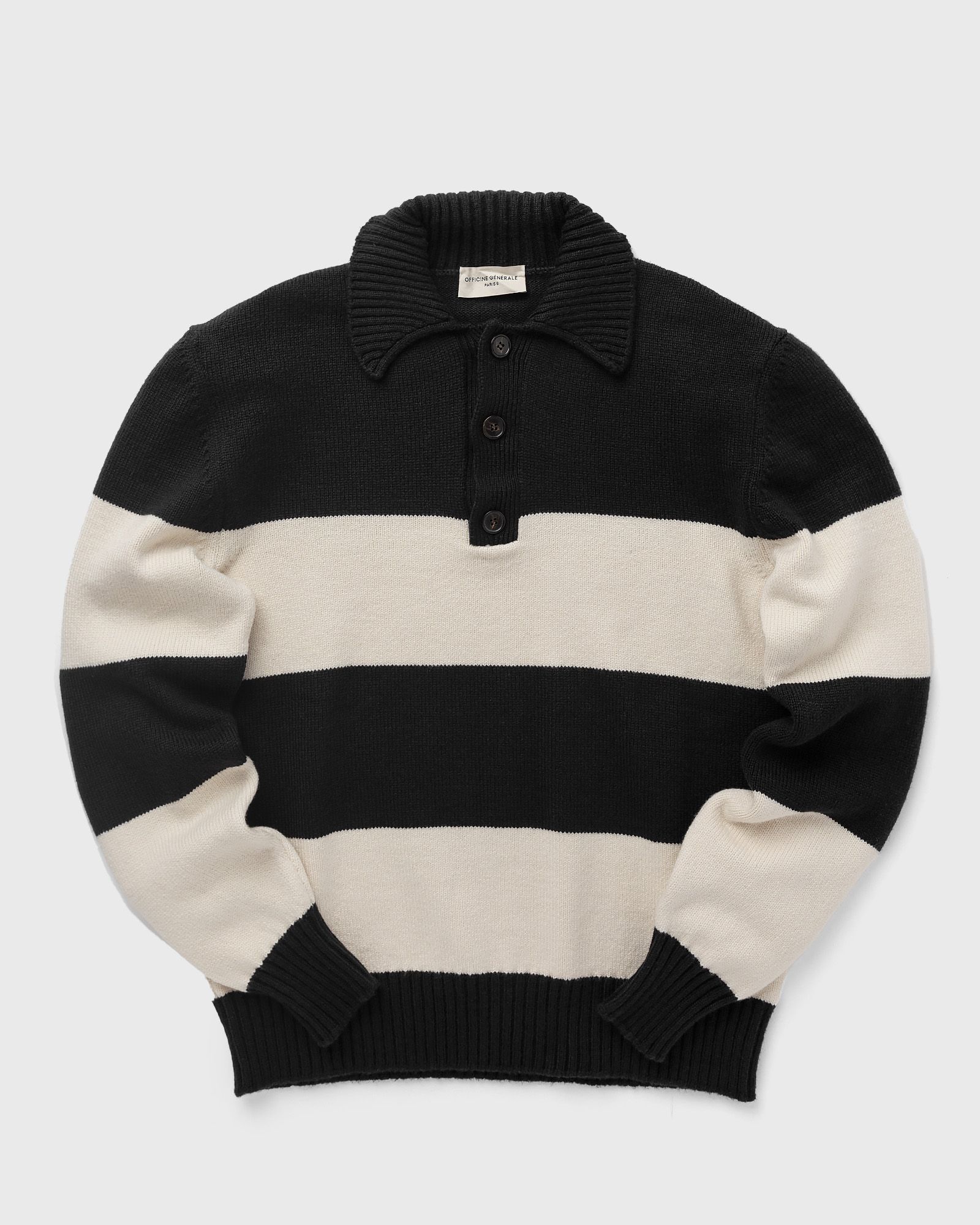 Officine Générale MARLEY STRIPE ITL MERINO WO CO men Pullovers black|white in Größe:S von Officine Générale