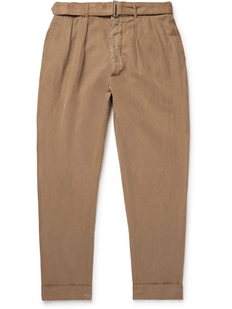 Officine Générale - Pierre Tapered Pleated Belted Garment-Dyed Lyocell, Linen and Cotton-Blend Trousers - Men - Brown - IT 46 von Officine Générale