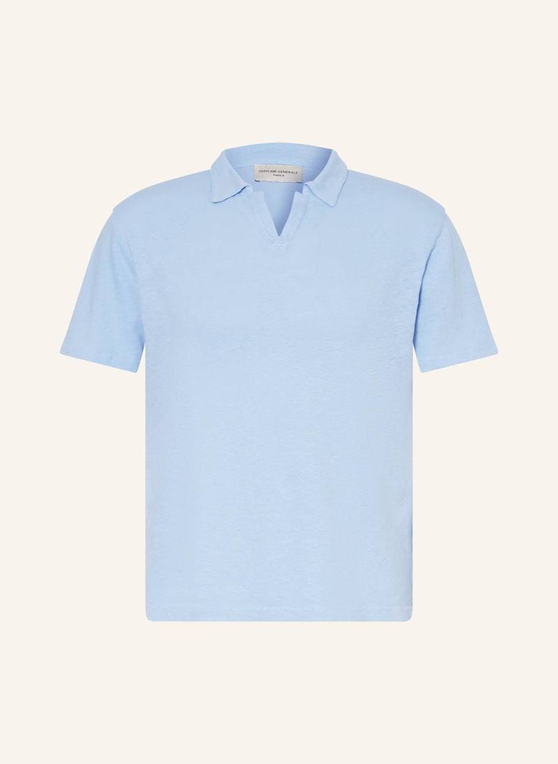 Officine Générale Poloshirt Simon Mit Leinen blau von Officine Générale