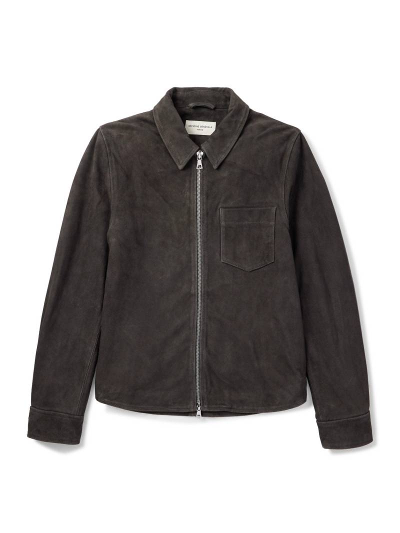 Officine Générale - Sid Suede Overshirt - Men - Gray - M von Officine Générale