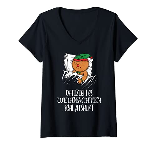 Damen Schlafshirt Lebkuchen Mann Offizielles Weihnachten Schlaf T-Shirt mit V-Ausschnitt von Offizieller Weihnachten Schlafanzug Lebkuchen Mann