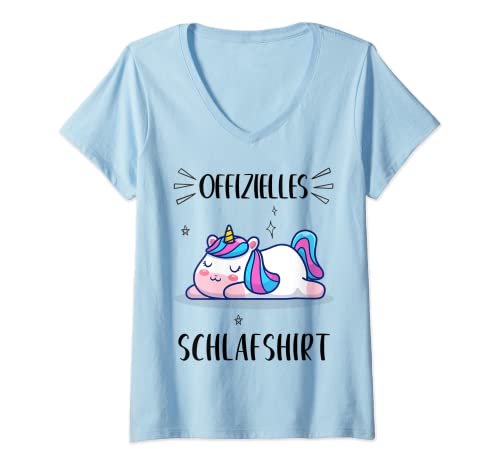 Damen Offizielles Schlafshirt Einhorn Schlafanzug Pyjama T-Shirt mit V-Ausschnitt von Offizielles Schlafshirt Einhorn