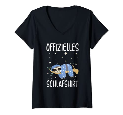 Damen Offizielles Schlafshirt Faultier Pyjama Schlafen Schlafanzug T-Shirt mit V-Ausschnitt von Offizielles Schlafshirt Faultier Geschenk