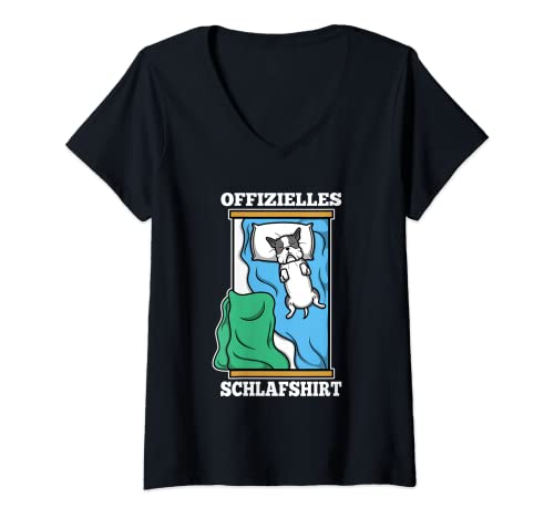 Damen Offizielles Schlafshirt Französische Bulldogge T-Shirt mit V-Ausschnitt von Offizielles Schlafshirt Französische Bulldogge