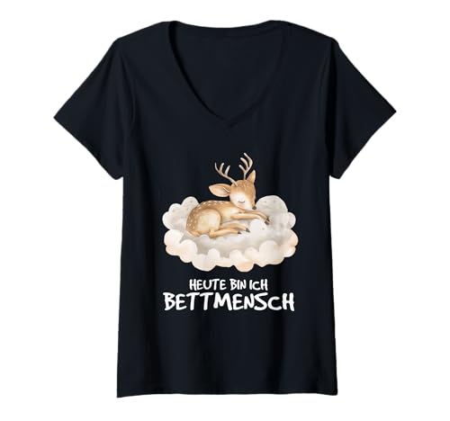 Damen Schlafshirt heute bin ich Bettmensch Reh Schlaf T-Shirt mit V-Ausschnitt Damen Schlafshirt heute bin ich Bettmensch Reh Schlaf T-Shirt mit V-Ausschnitt von Offizielles Schlafshirt Geschenk