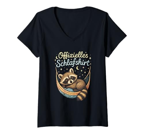 Damen Offizielles Schlafshirt - Schlafmütze Langschläfer T-Shirt mit V-Ausschnitt Damen Offizielles Schlafshirt - Schlafmütze Langschläfer T-Shirt mit V-Ausschnitt von Offizielles Schlafshirt Lustiger Waschbär Humor