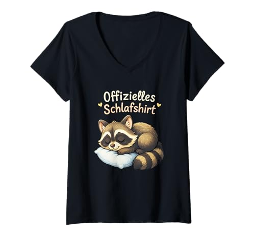 Damen Offizielles Schlafshirt - Schlafmütze Langschläfer T-Shirt mit V-Ausschnitt Damen Offizielles Schlafshirt - Schlafmütze Langschläfer T-Shirt mit V-Ausschnitt von Offizielles Schlafshirt Lustiger Waschbär Humor