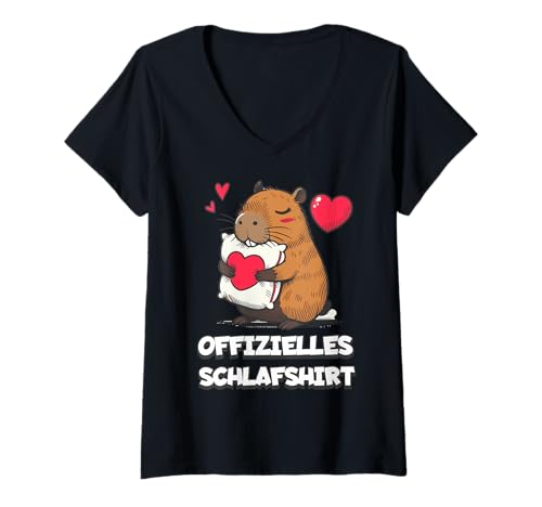 Damen Offizielles Schlafshirt Capybara Schlafanzug süßes Nagetier T-Shirt mit V-Ausschnitt Damen Offizielles Schlafshirt Capybara Schlafanzug süßes Nagetier T-Shirt mit V-Ausschnitt von Offizielles Schlafshirt süße Tiere Capybara