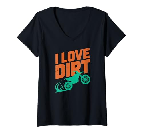 Damen Ich Liebe Dirt Motocross Passion T-Shirt mit V-Ausschnitt Damen Ich Liebe Dirt Motocross Passion T-Shirt mit V-Ausschnitt von Offroad Adventure Motorcycle Enthusiasts
