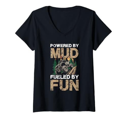 Damen Angetrieben von Mud Fueled by Fun T-Shirt mit V-Ausschnitt Damen Angetrieben von Mud Fueled by Fun T-Shirt mit V-Ausschnitt von Offroad Adventure UTV Enthusiasts