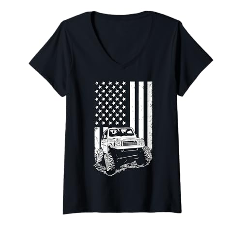 Damen Offroad-Fahrzeug Amerikanische Flagge Off Roader Bekleidung T-Shirt mit V-Ausschnitt Damen Offroad-Fahrzeug Amerikanische Flagge Off Roader Bekleidung T-Shirt mit V-Ausschnitt von Offroad Clothing USA Flag Off Roaders