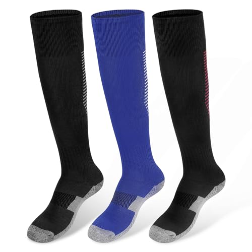 3 Pairs Soccer Socks, Sport Knee High Socks Calf Compression Athletic Socks for Adult Men and Women Football, Running (DE/NL/SE/PL, Numerisch, 38, 45, Regular, Regular, 005-Multiple Colors-3 Pairs) von Offtrte