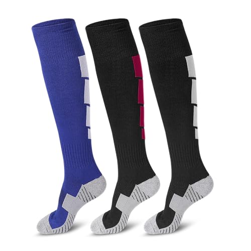 3 Pairs Soccer Socks, Sport Knee High Socks Calf Compression Athletic Socks for Adult Men and Women Football, Running (DE/NL/SE/PL, Numerisch, 38, 45, Regular, Regular, 006-Multiple Colors-3 Pairs) von Offtrte