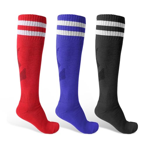 3 Pairs Soccer Socks, Sport Knee High Socks Calf Compression Athletic Socks for Adult Men and Women Football, Running (DE/NL/SE/PL, Numerisch, 38, 45, Regular, Regular, 013-Multiple Colors-3 Pairs) von Offtrte