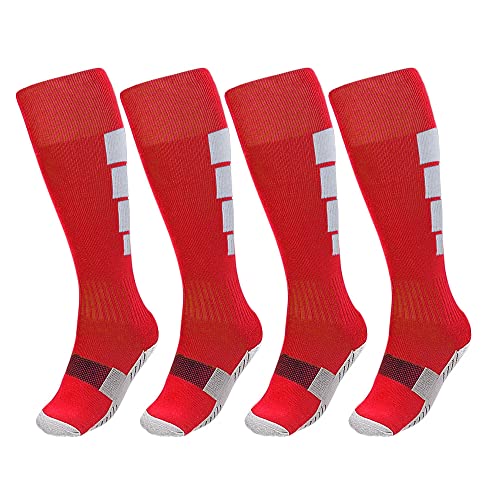 Offtrte Kids Soccer Socks, [2 Pairs] Athletic Knee High Socks for Youth Boys Girls for Age 6-12 (Red) von Offtrte