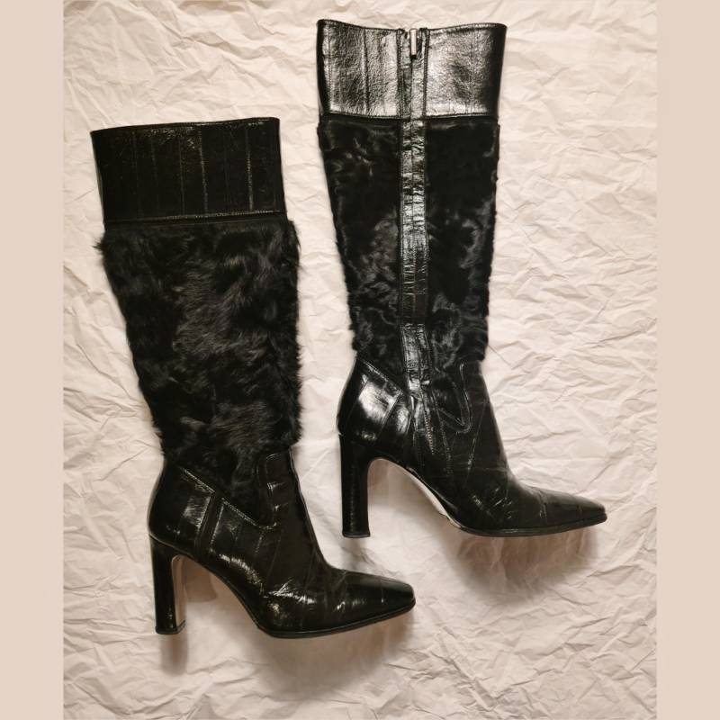 Dolce & Gabbana Schwarze Stiefel Mit Absatz - Noir Romance Edition | Webpelz Ledertraum Größe 37 von Oflaceandsoil