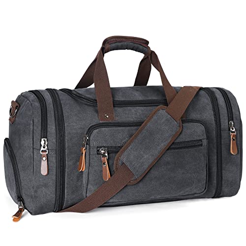 Oflamn Segeltuch-Seesack für Herren, 45 l/55 l, Reisetasche, Reisetasche, Übernachtung, Wochenendtasche mit Schuhfach, Schwarz, Large, Classic von Oflamn