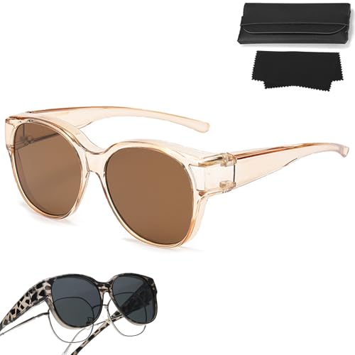 2025 New Oversized Cat Eye Sunglasses Polarized UV400 Protection Myopia-friendly, Sunglasses Fit Over Glasses (Transparent orange) von Oforest