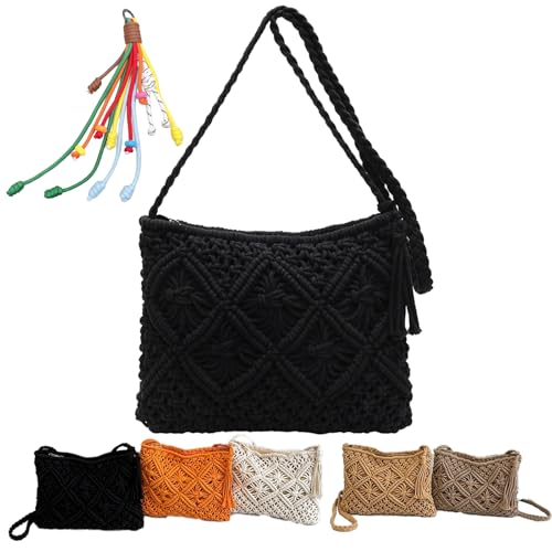 Oforest Forcipower Minimalist Tassel Women's Clutch – Retro Cotton Rope Woven Bag, Summer Vacation Boho Beach Purse (black) von Oforest