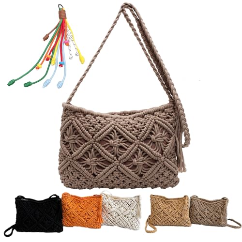 Oforest Forcipower Minimalist Tassel Women's Clutch – Retro Cotton Rope Woven Bag, Summer Vacation Boho Beach Purse (brown) von Oforest