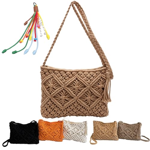 Oforest Forcipower Minimalist Tassel Women's Clutch – Retro Cotton Rope Woven Bag, Summer Vacation Boho Beach Purse (khaki) von Oforest