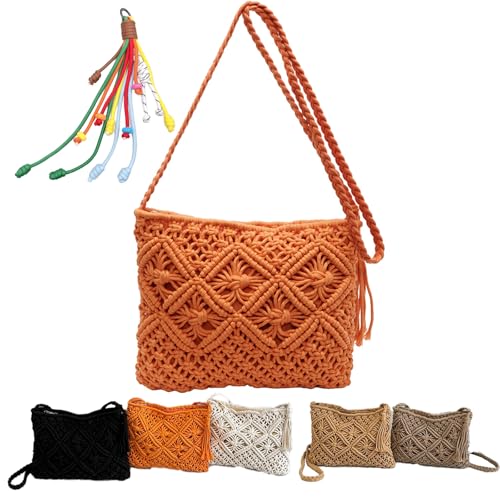 Oforest Forcipower Minimalist Tassel Women's Clutch – Retro Cotton Rope Woven Bag, Summer Vacation Boho Beach Purse (orange) von Oforest