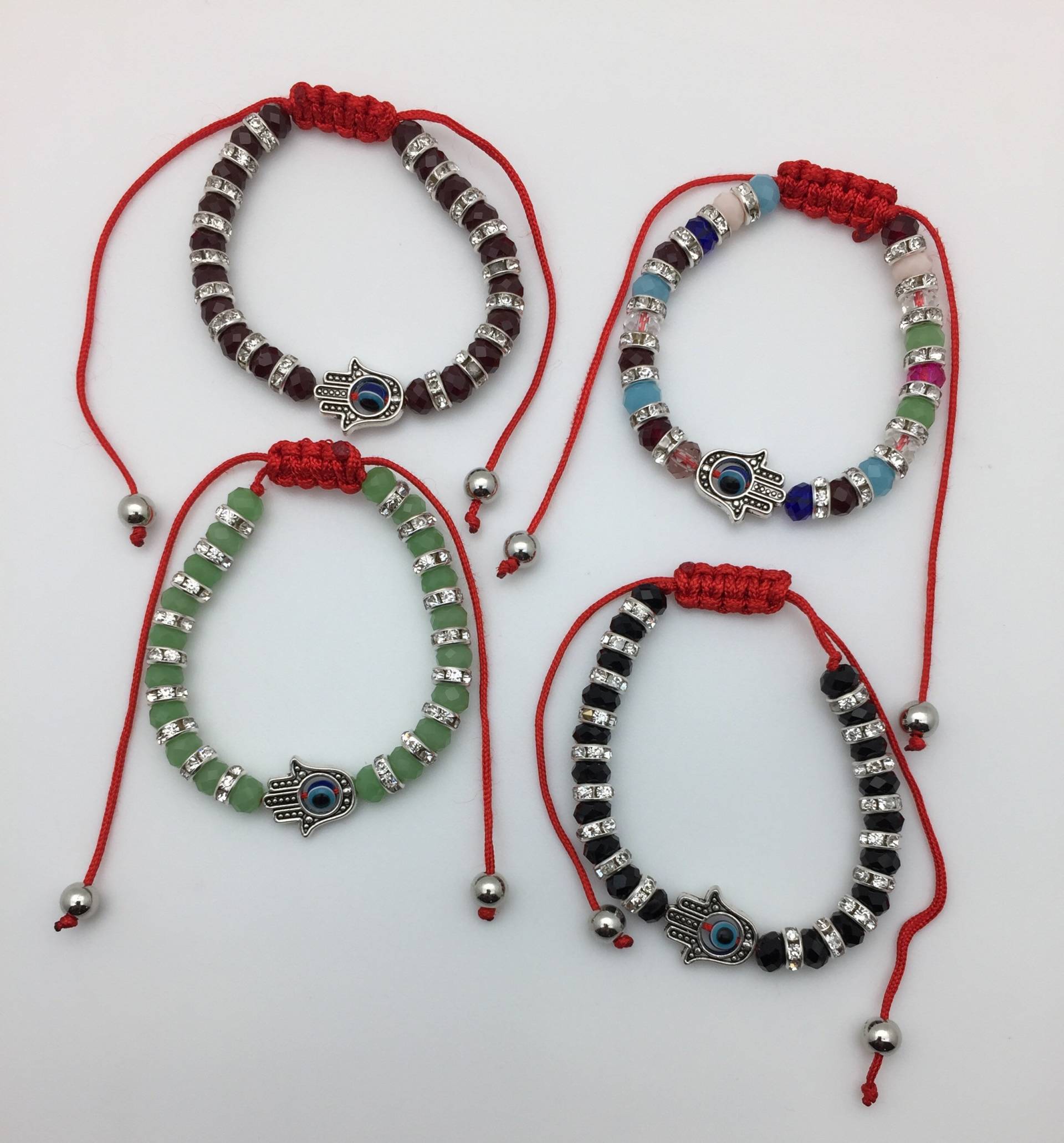 Lot Of 4 Hamsa Hand - Evil Eye Verstellbare Kristall Armbänder Mit Roter Schnur von OfraJewels