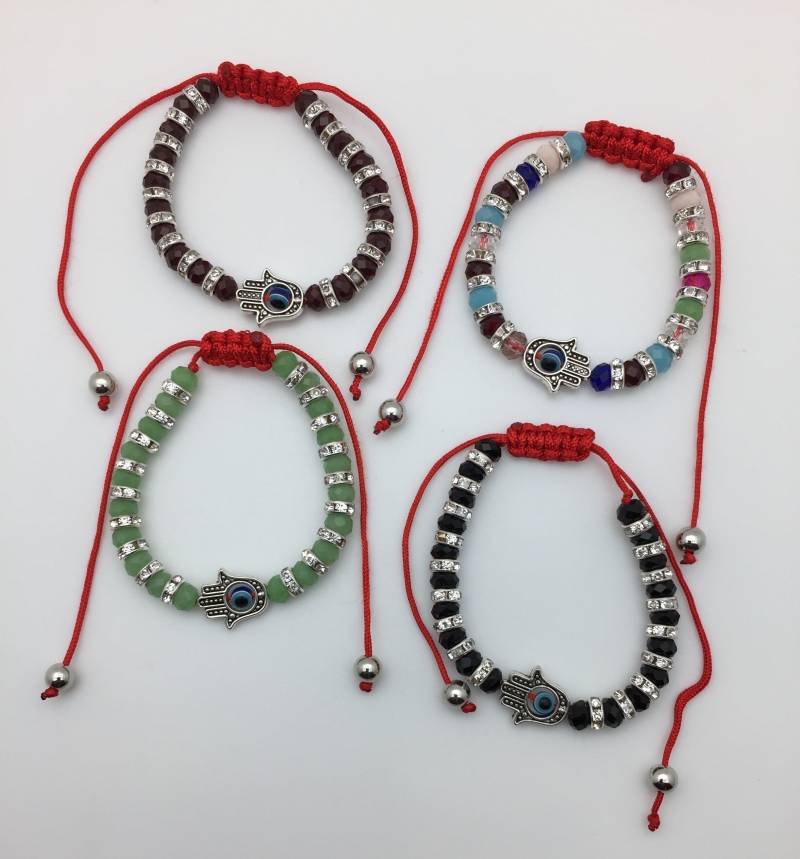 Lot Of 4 Hamsa Hand - Evil Eye Verstellbare Kristall Armbänder Mit Roter Schnur von OfraJewels