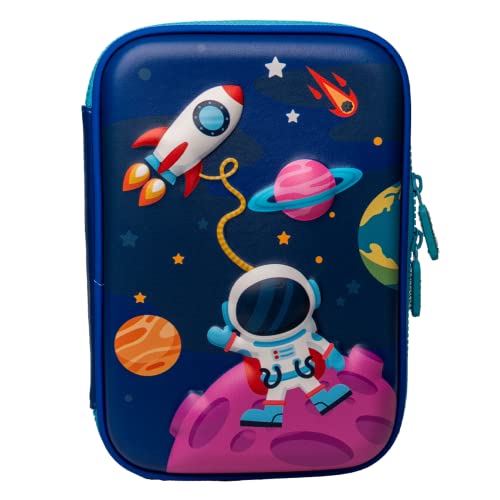 Ofsign Stilvolles Space Art 3D-Federmäppchen für Jungen, großes Fassungsvermögen für Schreibwaren, ästhetische Bleistiftbox, Organizer für Schulbedarf für Schüler, Reißverschluss (blau) von Ofsign