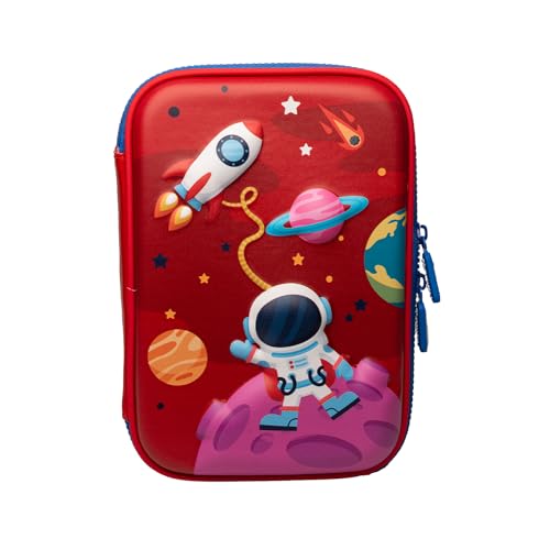 Ofsign Stilvolles Space Art 3D-Federmäppchen für Jungen, großes Fassungsvermögen für Schreibwaren, ästhetische Bleistiftbox, Schulbedarf-Organizer für Schüler, großes Stiftetui, Reißverschluss (rot) von Ofsign